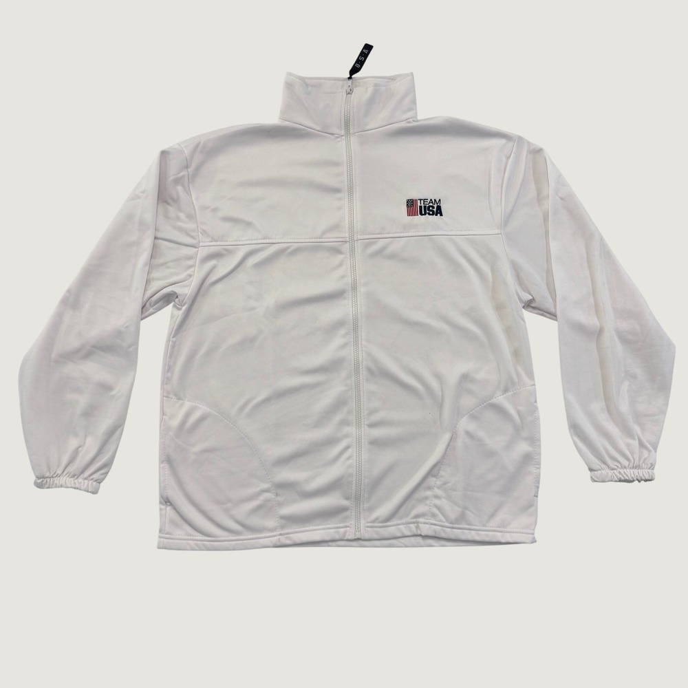 Team USA Olympic Committee Jacket Adult XL White Full Zip Fleece Made in USA